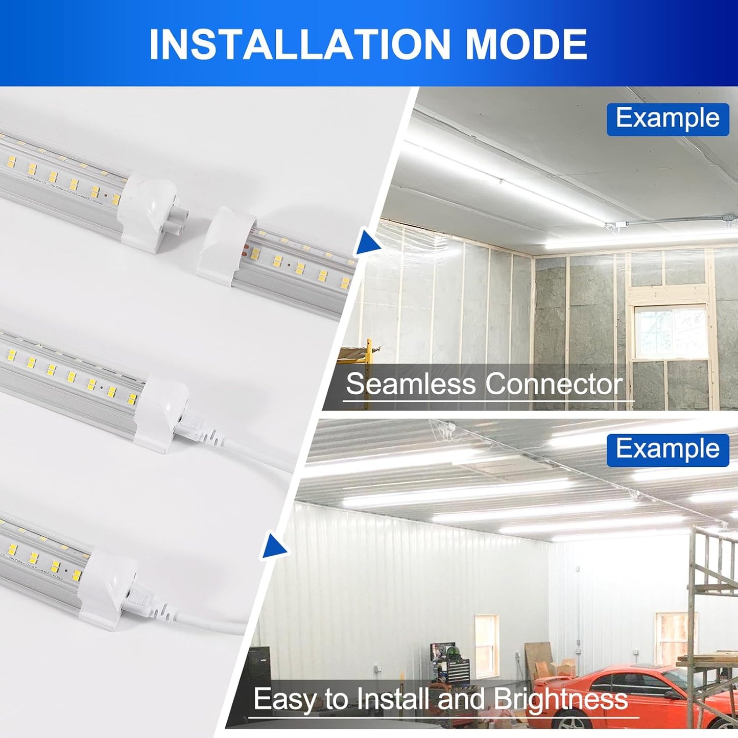 XLNYUUI Led Shop Lights,4FT LED Light 50W 6500K 7000LM Led Daylight,Garage Light Linkable Clear Cover Integrated V-Shape for Garage Warehouse Workbench Workshop(2-Pack)