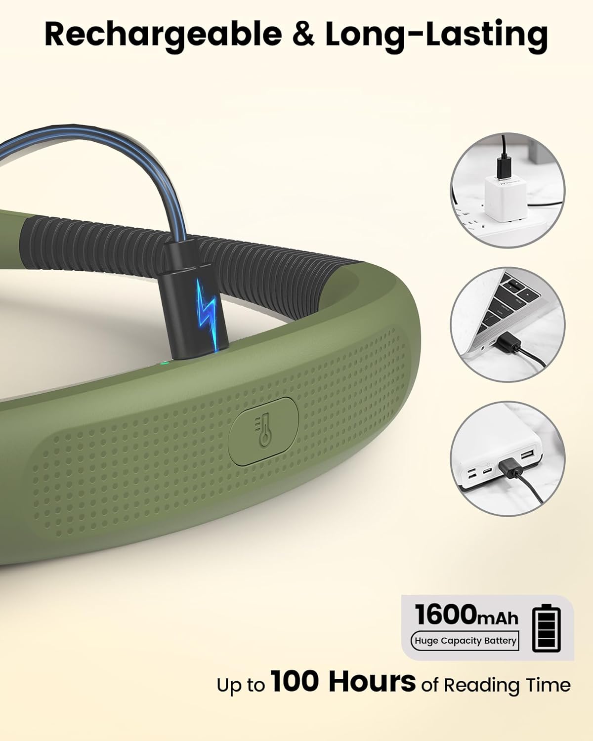 Glocusent Bendable Neck Light, 100Hrs Long Lasting Rechargeable Book Light, 5 Colors & Stepless Dimming Reading Light - Perfect Book Lights for Reading at Night, Knitting, Book Lovers Gifts