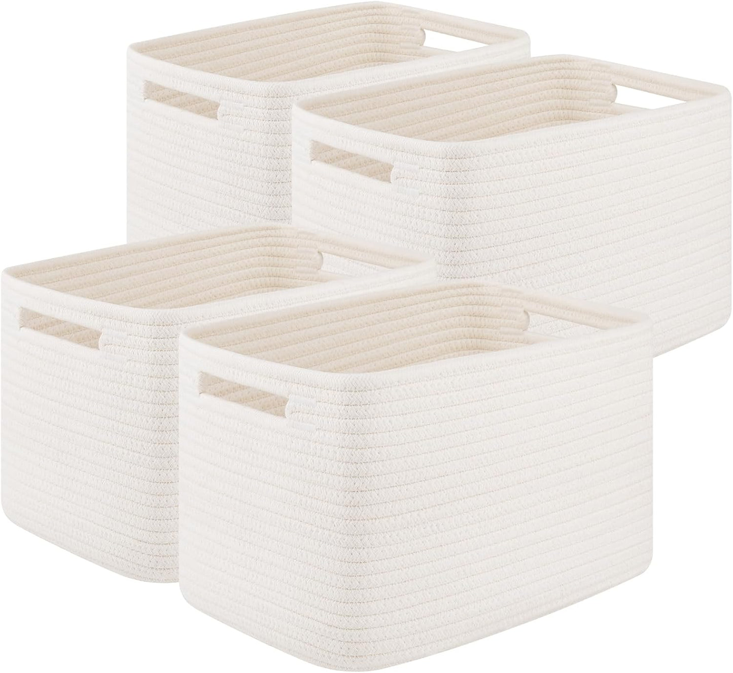 OIASKET 4Packs Natural Cotton Rope Storage Baskets for Organizing Toys, Clothes, Towels & Books, Soft Versatile Organizers for Shelves, Home Decorative Bins, 13''Lx9''Wx7.8''H, White