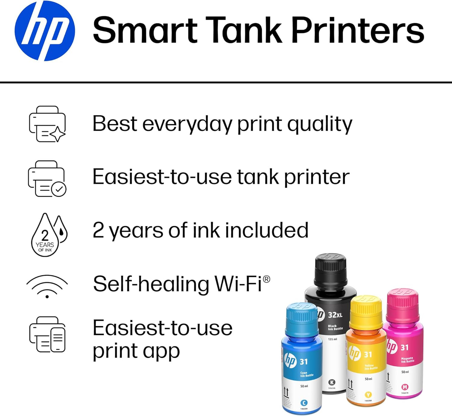HP Smart Tank 5000 Wireless All-in-One Ink Tank Printer, Scanner, Copier with 2 Years of Ink Included, Best-for-Home, Cartridge-Free, Refillable and AI-Enabled. (5D1B6A)