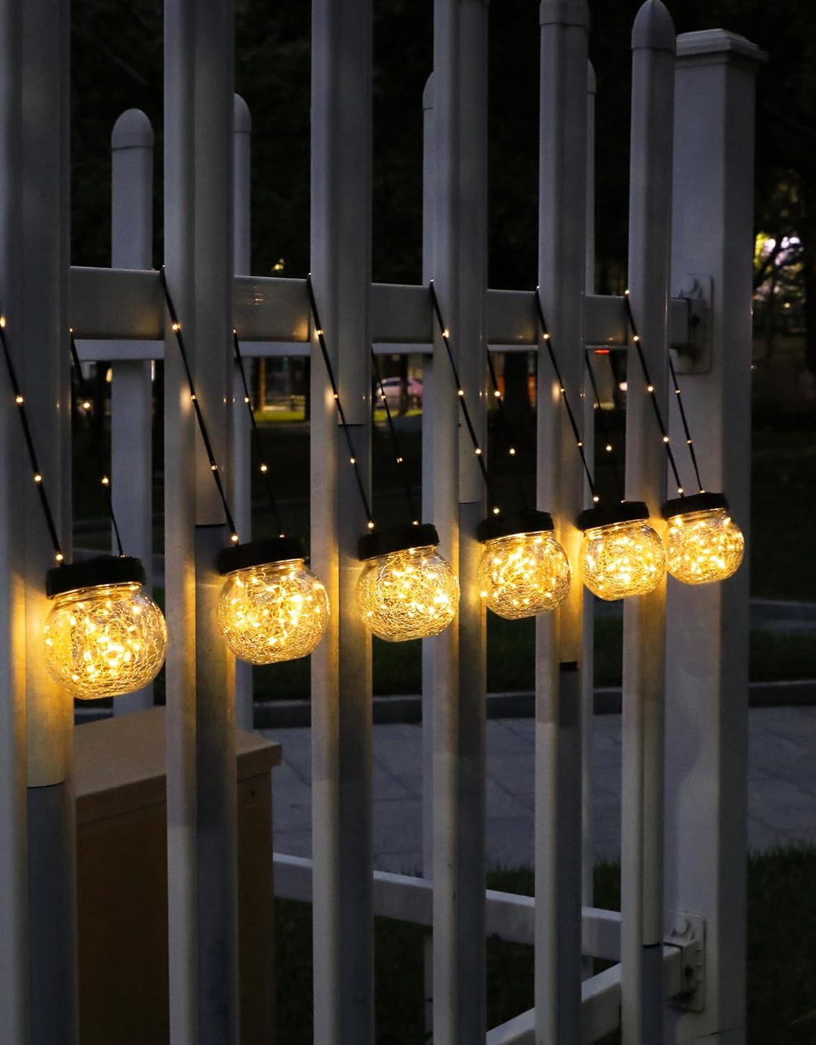 PARTPHONER Solar Lights Outdoor Waterproof 12-Pack, Solar Powered Hanging Lantern Cracked Glass Hanging Globes for Yard Decor Christmas Decoration, Shepherd Hook, Garden Tree Ornaments, Warm White