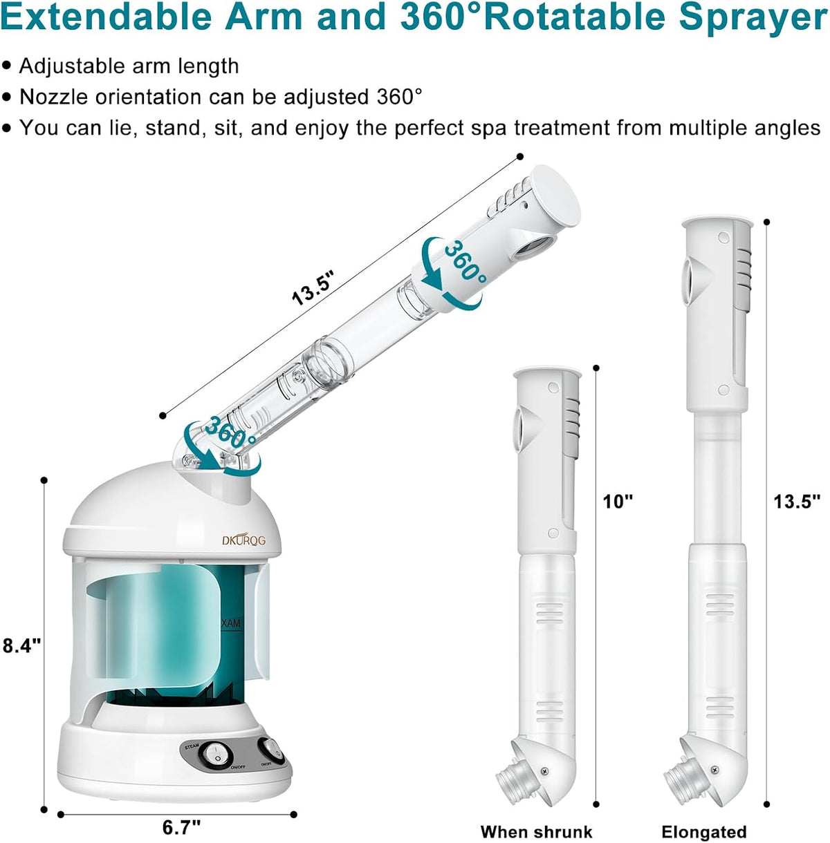Facial Steamer with Extendable 360° Rotating Arm Blue