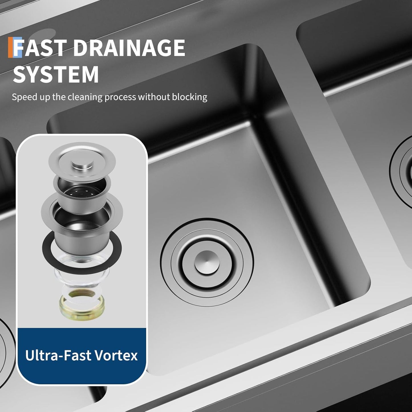 Utility Sink, Freestanding 3 Compartment Sink(18" x 10" x 8"), Stainless Steel Commercial Restaurant Sinks, Laundry Tub with 2 Pre-Drilled Faucet Holes(39" x 13" x 33")