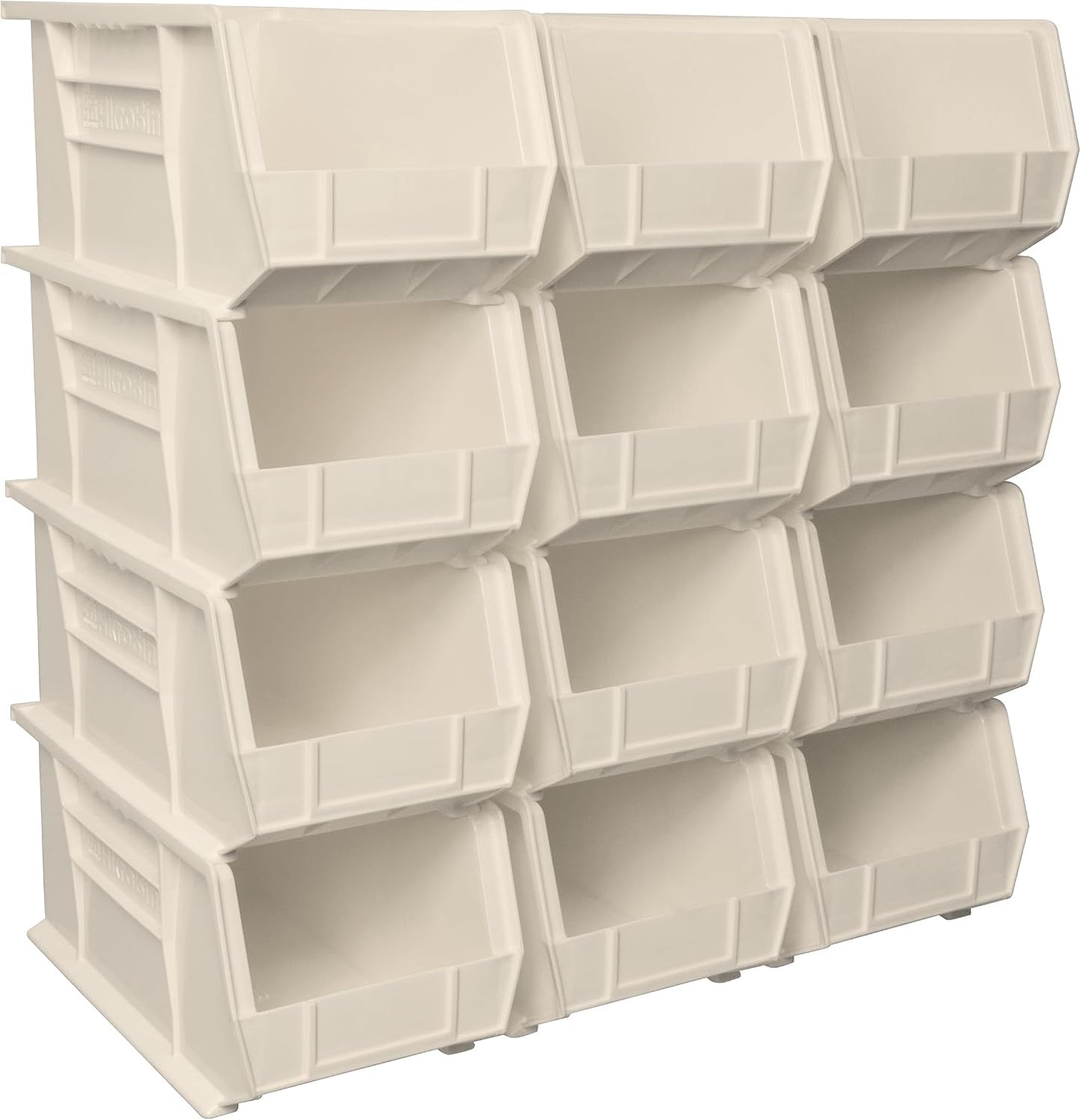 Akro-Mils 30240 AkroBins Plastic Storage Bins, 15"x8"x7", Stone, 12-Pack | Space-Saving Stackable Bins for Garage, Pantry, Craft Organization