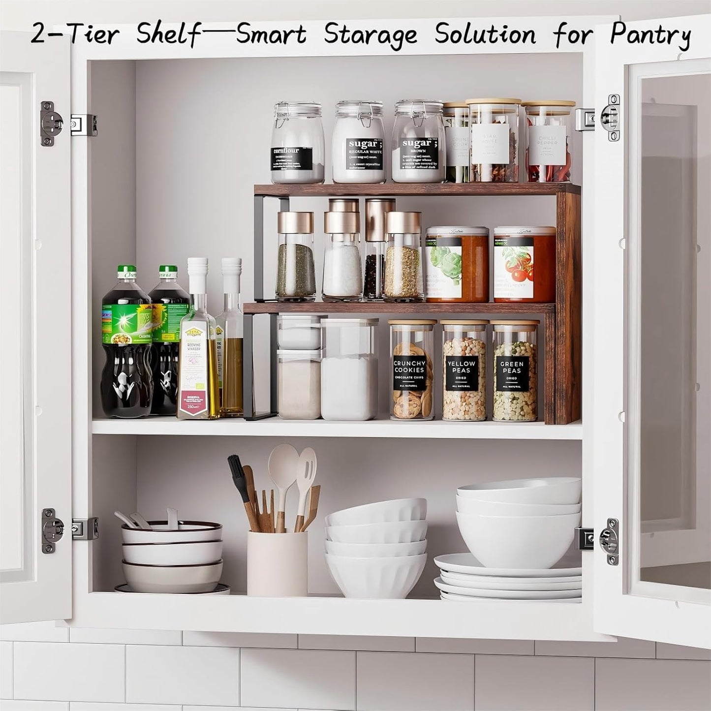 Kitchen Countertop Organizer, Spice Rack Cabinet Organizer Shelf Stackable Counter Corner Shelves Organization and Storage for Pantry, Counter top, Coffee Station Wood Rustic Brown