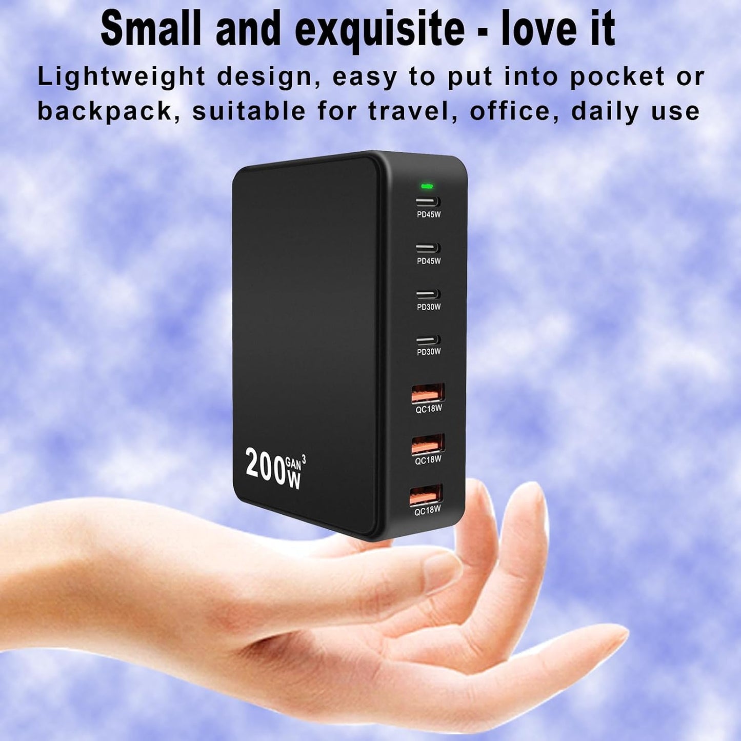 USB C Charger Charging Station 200W 7-Port GaN Fast Charging Block for Multiple Devices