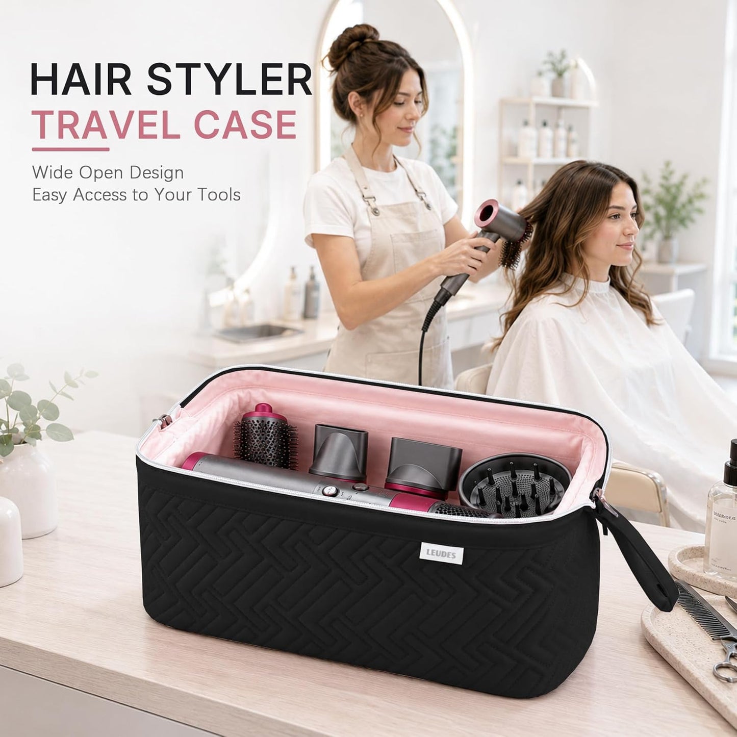 Leudes Hair Tools Travel Bag for Shark Flexstyle Carrying Case Portable Shark Hair Air Wrap Dryer Case Waterproof Dustproof Flat Curling Iron Travel Organizer (Black)