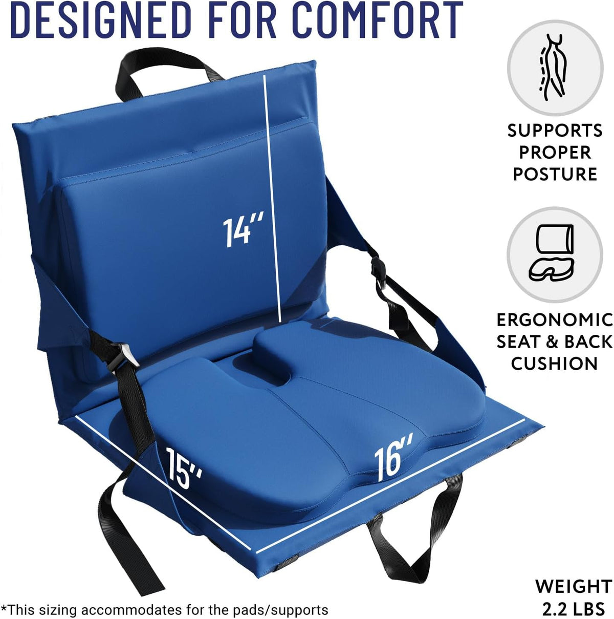Everlasting Comfort Stadium Seats with Back Support - Adjustable Memory Foam Bleacher Chairs with Back and Cushion, Portable, Easy Folding Stadium Seat Cushion with Storage Pocket