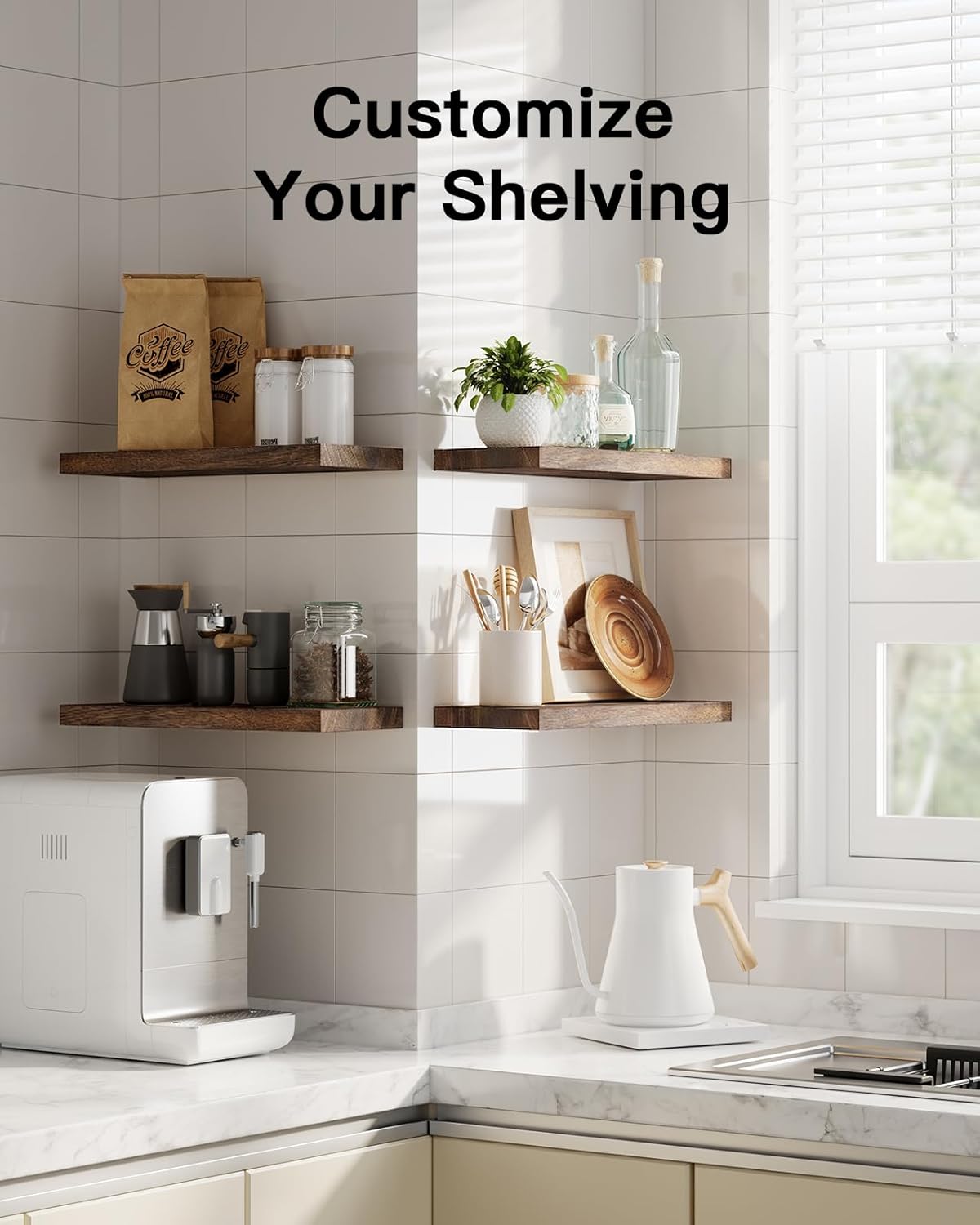 AMADA HOMEFURNISHING Floating Shelves, Paulownia Wood Wall Shelves for Bathroom/Living Room/Bedroom/Kitchen/Home Office, Natural Wood Floating Shelf for Home Storage & Organization, Set of 4, AMFS40BN