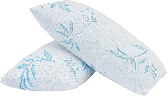 2 Pack Standard Size Rayon Derived from Bamboo Pillow for Sleeping, Cooling Shredded Memory Foam Adjustable Bed Pillow with Hypoallergenic, Removable/Washable Cover