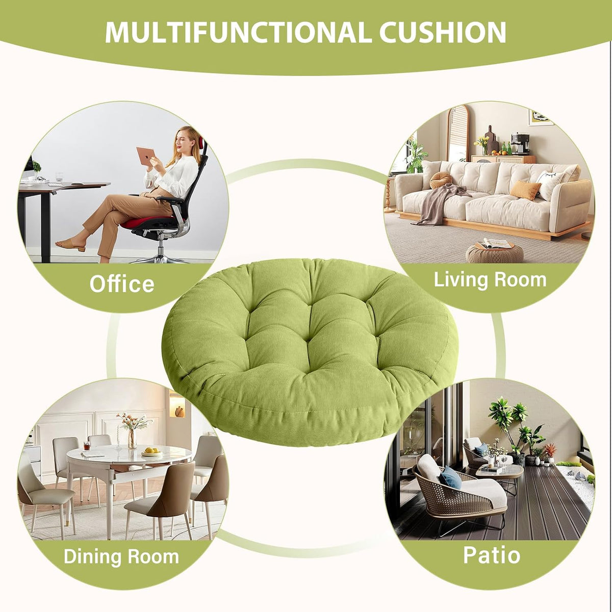Tiita 22 Inch Floor Cushion - Round Outdoor Chair Cushion Pad with Corduroy