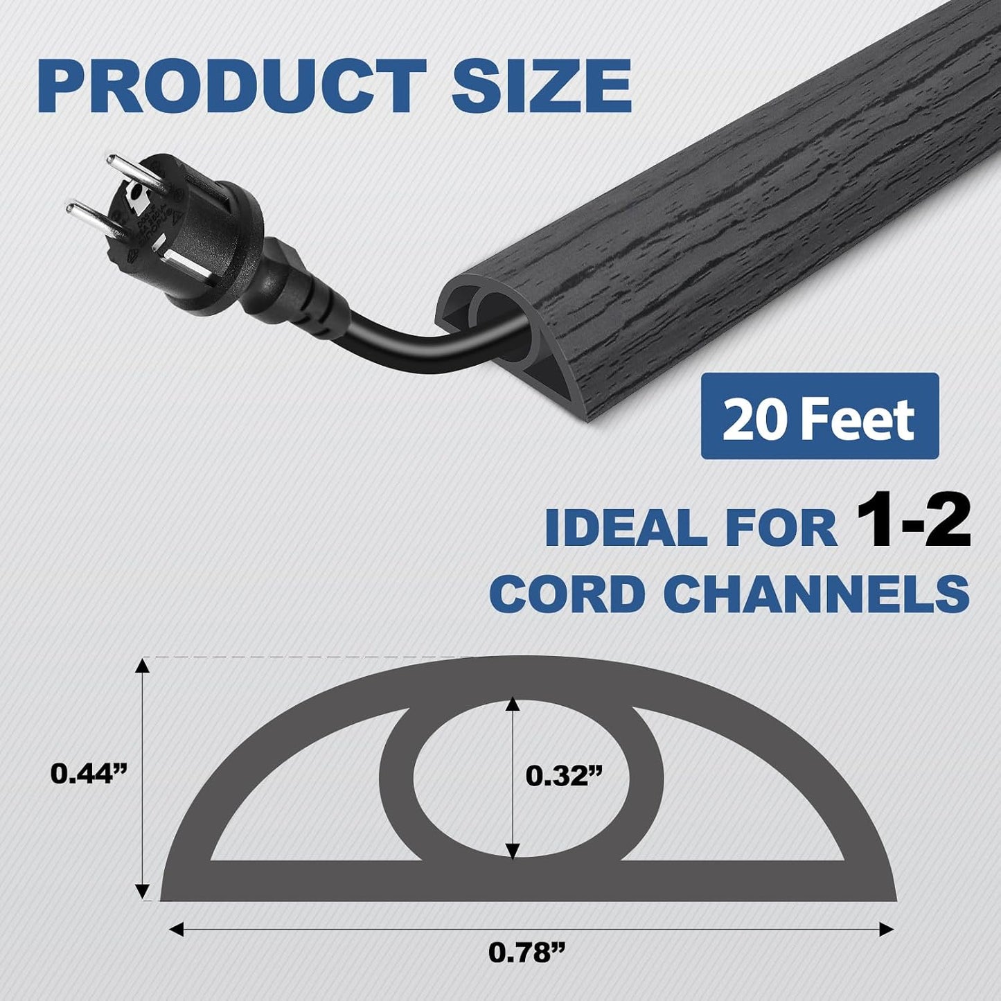 Floor Cord Cover for Wires on Floor Self Adhesive Cord Hider | Floor Cable Cover Floor Wire Covers for Cords Prevent Cable Trips, Cord Cavity W 0.32" x H 0.32", Deep Gray Wood, 20Ft