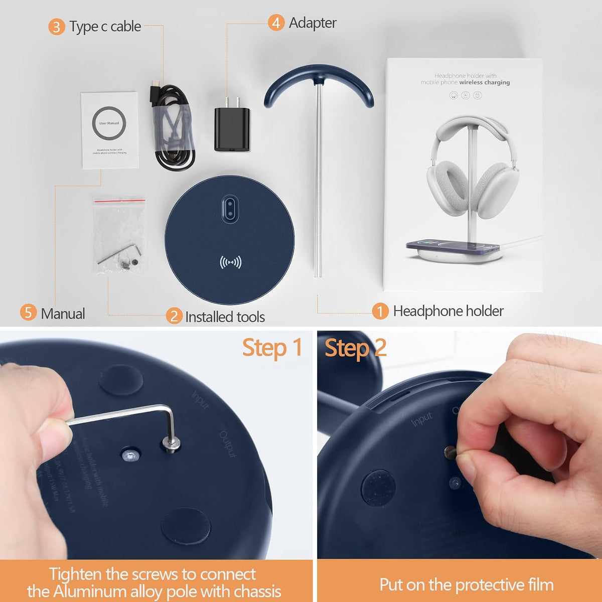 Hiwe Headphone Stand with Wireless Charger, Headset Holder for Desktop