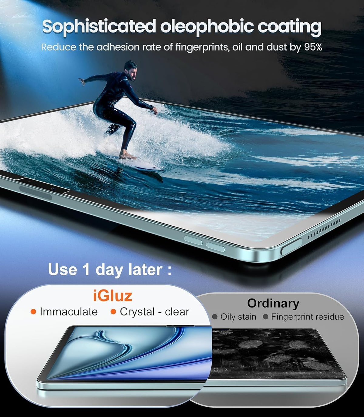 iGluz 2 Pack Screen Protector for iPad Air 13-in M4/M3/M2 2026/2025/2024 9H+ Tempered Glass Screen Protector with Easy-Install Box,Bubble Free,[12FT Military Grade Shatterproof] HD Clarity