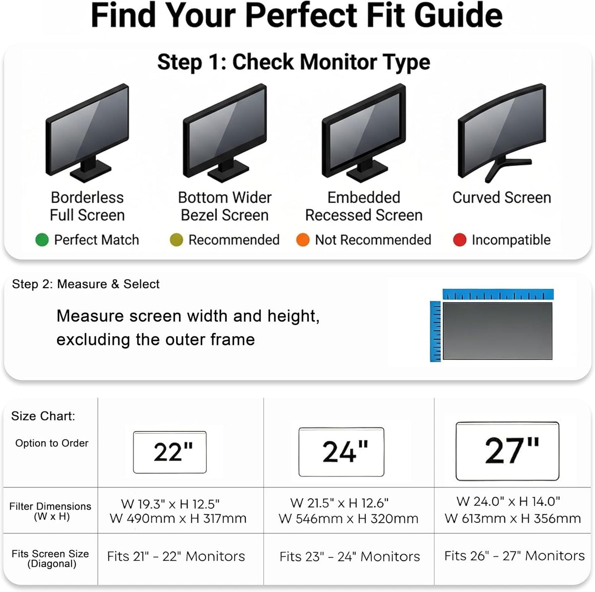 2 Pack 27 Inch Privacy Screen for Monitor, Hanging Anti Spy Screen Filter for 26 to 27 Inch 16:9 Widescreen Monitor, Removable Blue Light Reduction Protector for Office