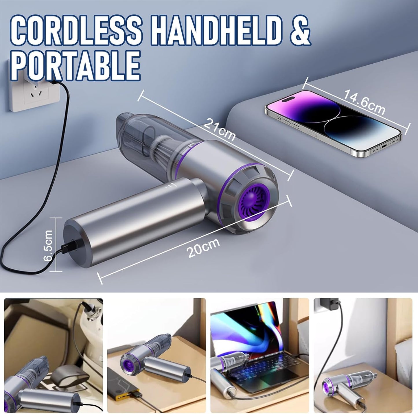 houscly Car Vacuum Portable Cordless 20000PA High Power 4-in-1 Compressed Air Duster & Air Blower & Pump Hand Held Vacuum with Brushless Motor for Car, Home, Office,Camping Ideal Gifts for Men & Women