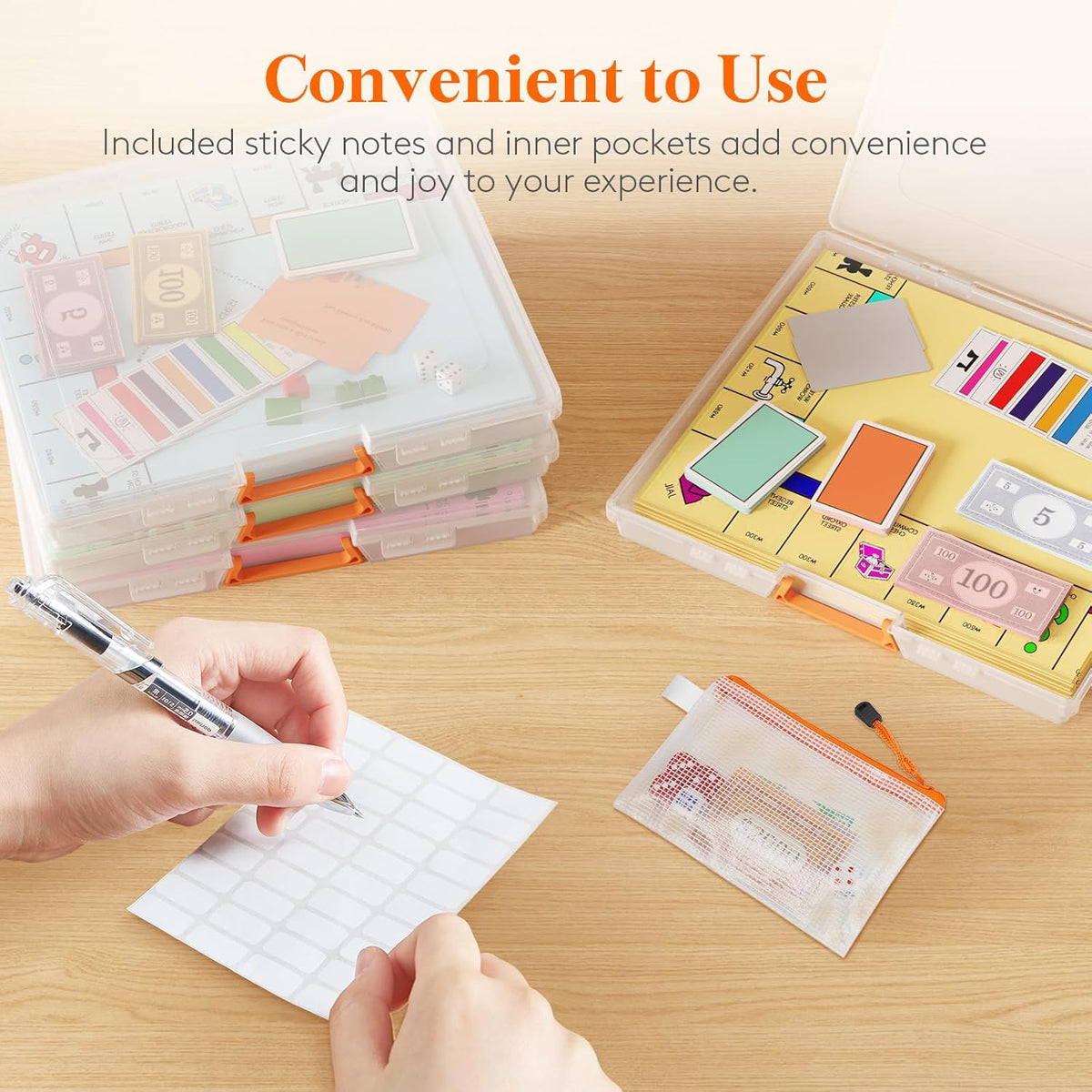 Lifewit 6 Pcs Board Game Storage Boxes, 12.2x10.6'' Paper Container with Secure Latch, Plastic Portable Organizer with Handle & Labels for File,Document,Puzzles, Cards, Art Supplies