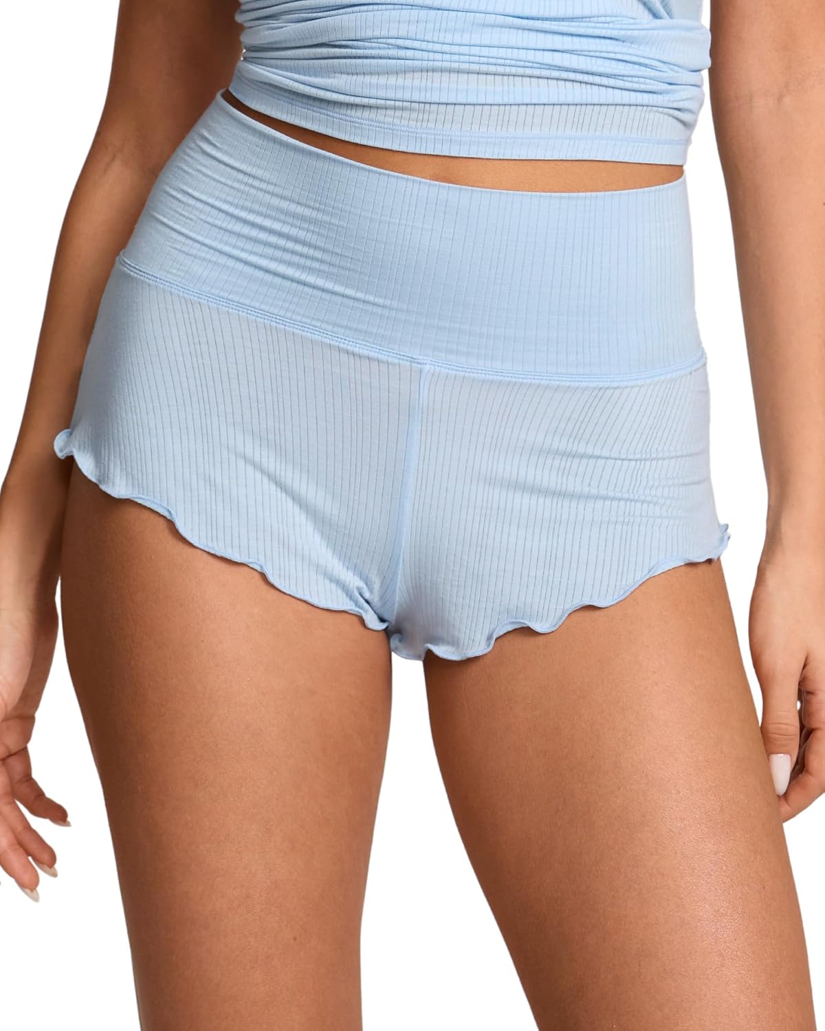Women's Natrelax Pajamas Shorts Modal Ribbed Foldover Sleep Cheeky Ruched Cute Mini Cozy Lounge Sleepwear Bottom