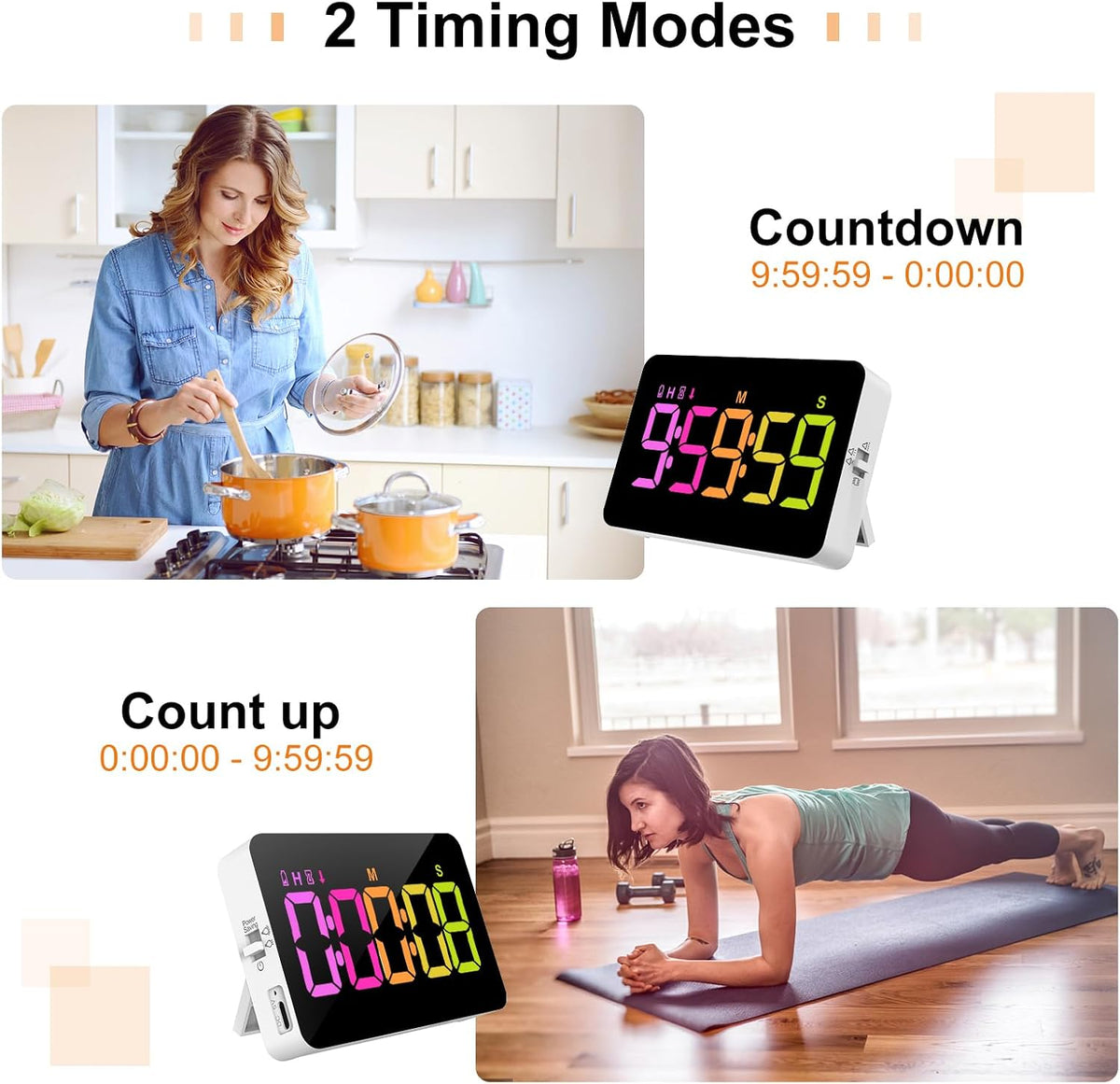 PERSUPER Kitchen Digital Timer, Count Down Up, Rechargeable, Vibration Mode