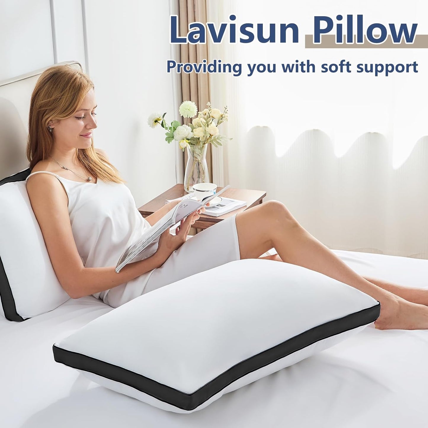 CozyLux Pillows King Size Set of 2, Soft and Supportive 3D Down Alternative Bed Pillow for Sleeping 2 Pack Black, Luxury Hotel Quality Gusseted Bedding Pillows for Back, Stomach or Side Sleepers 18x34