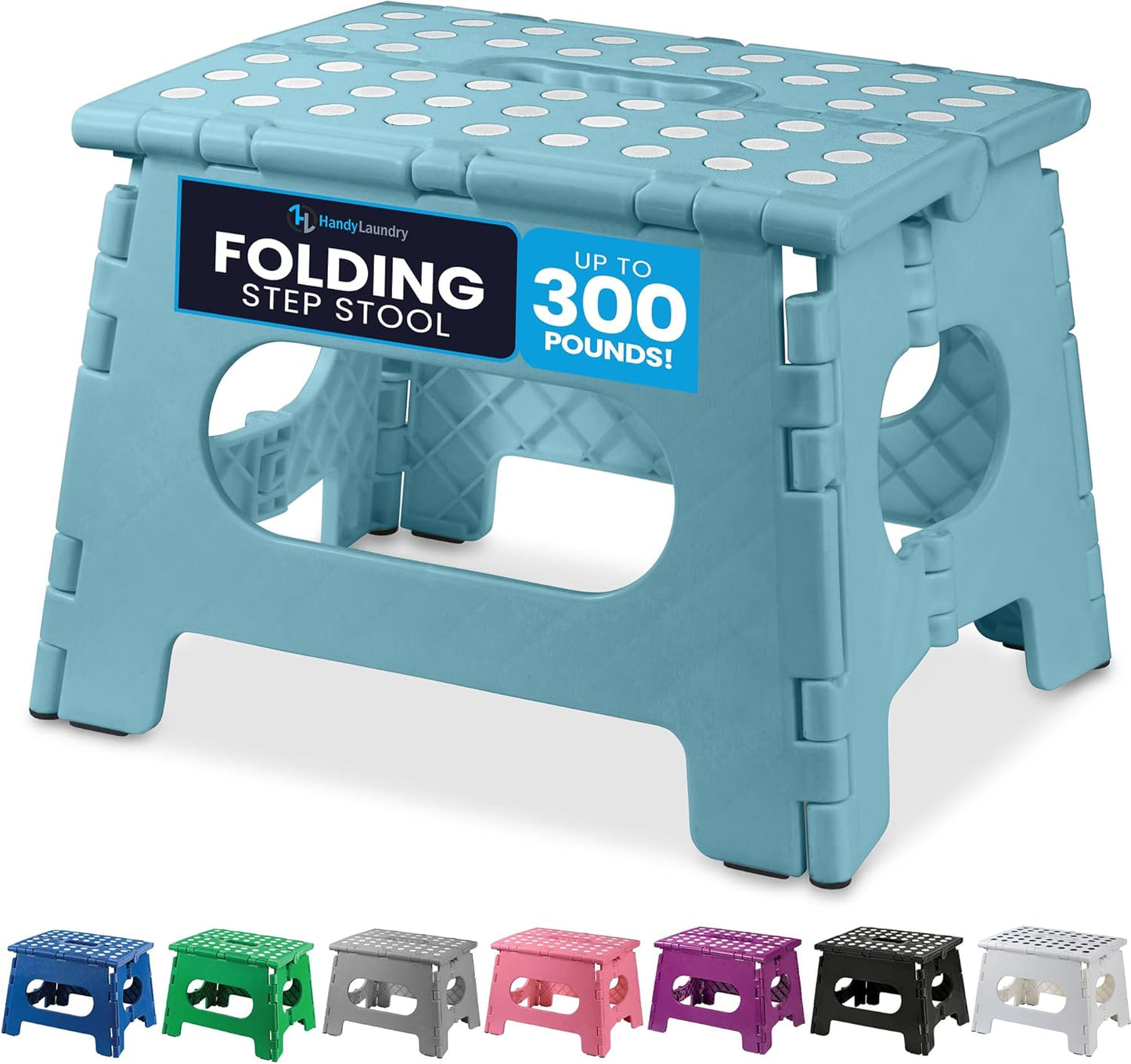 Handy Laundry Folding Step Stool 9 Inch – Sturdy Plastic Foldable Step Stool for Adults & Kids, 300 lb Capacity, Non-Slip, Lightweight, Portable with Handle for Kitchen, Bathroom, Bedroom – Teal