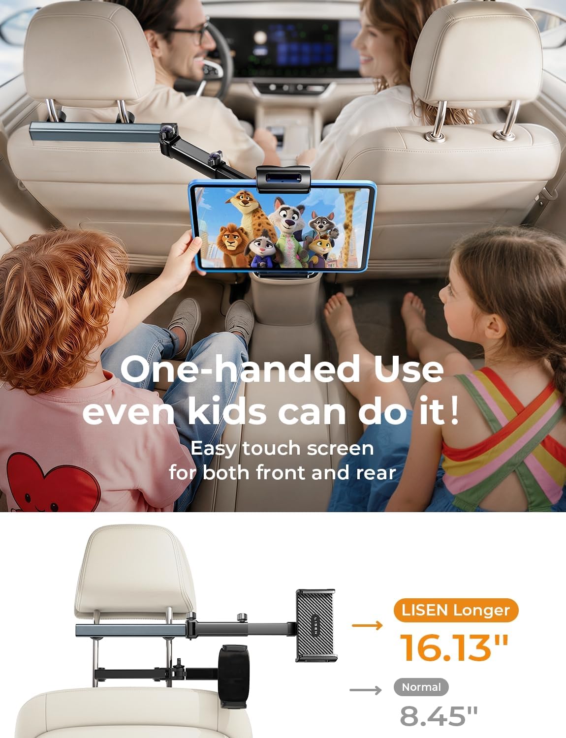 LISEN for iPad Holder Car Tablet Mount, Road Trip Essentials Toddler Kids Travel Gifts, Car Accessories for Women Interior Organizer Mens Truck 3in1 Tablet Holder for Car Camping Back Seat Headrest