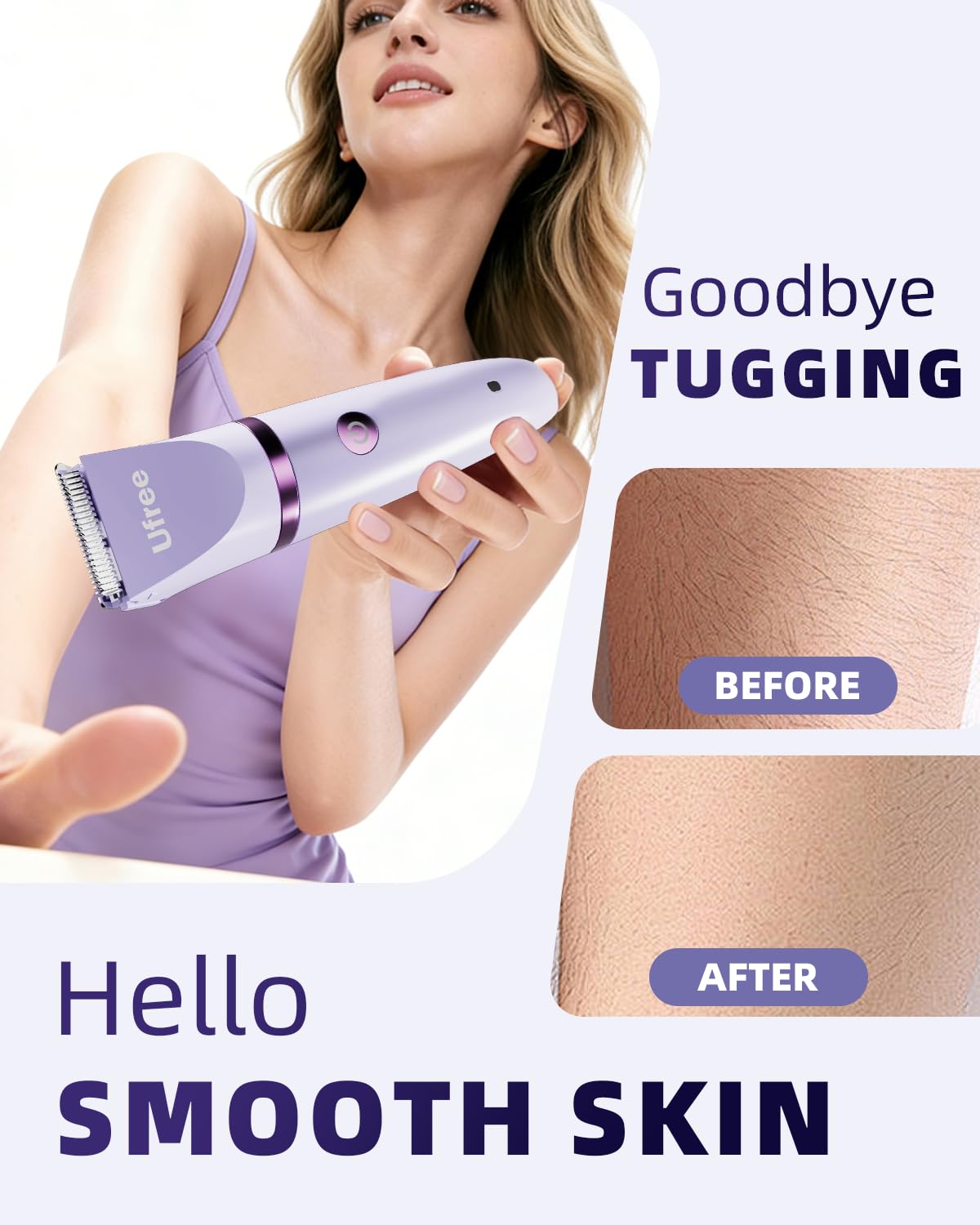 Ufree Bikini Trimmer Electric Razors for Women, Ceramic Blade Body Hair Trimmer, IPX7 Waterproof Rechargeable Lady Shaver, Personal Groomer for Legs & Pubic Hair, Gifts for Women, Purple