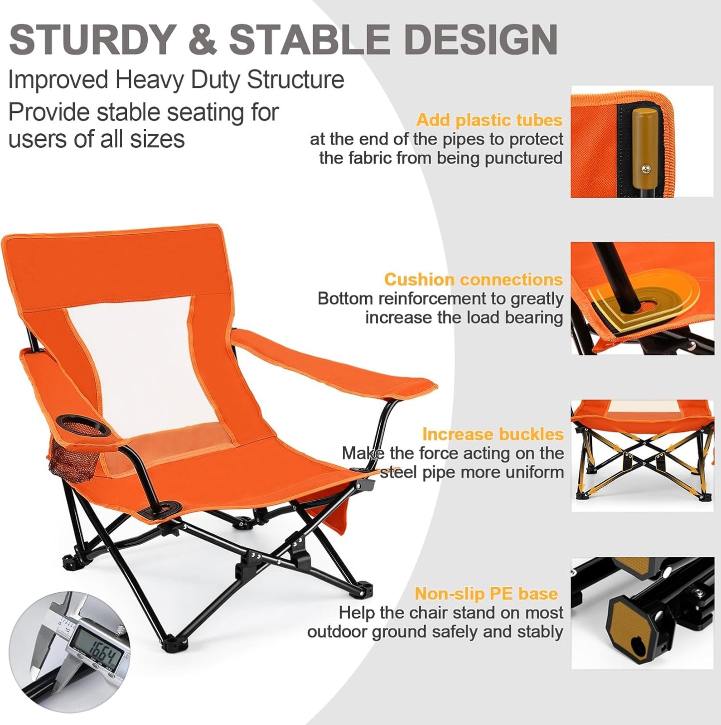 Joyfair Beach Camping Chair (2 Pack), Outdoor Folding Chair for Adults, Heavy Duty Portable Chair for Outside Fishing, Lawn, Sport, Patio, Armrest Cup Holder & Storage Pocket, Carry Bag (Orange)
