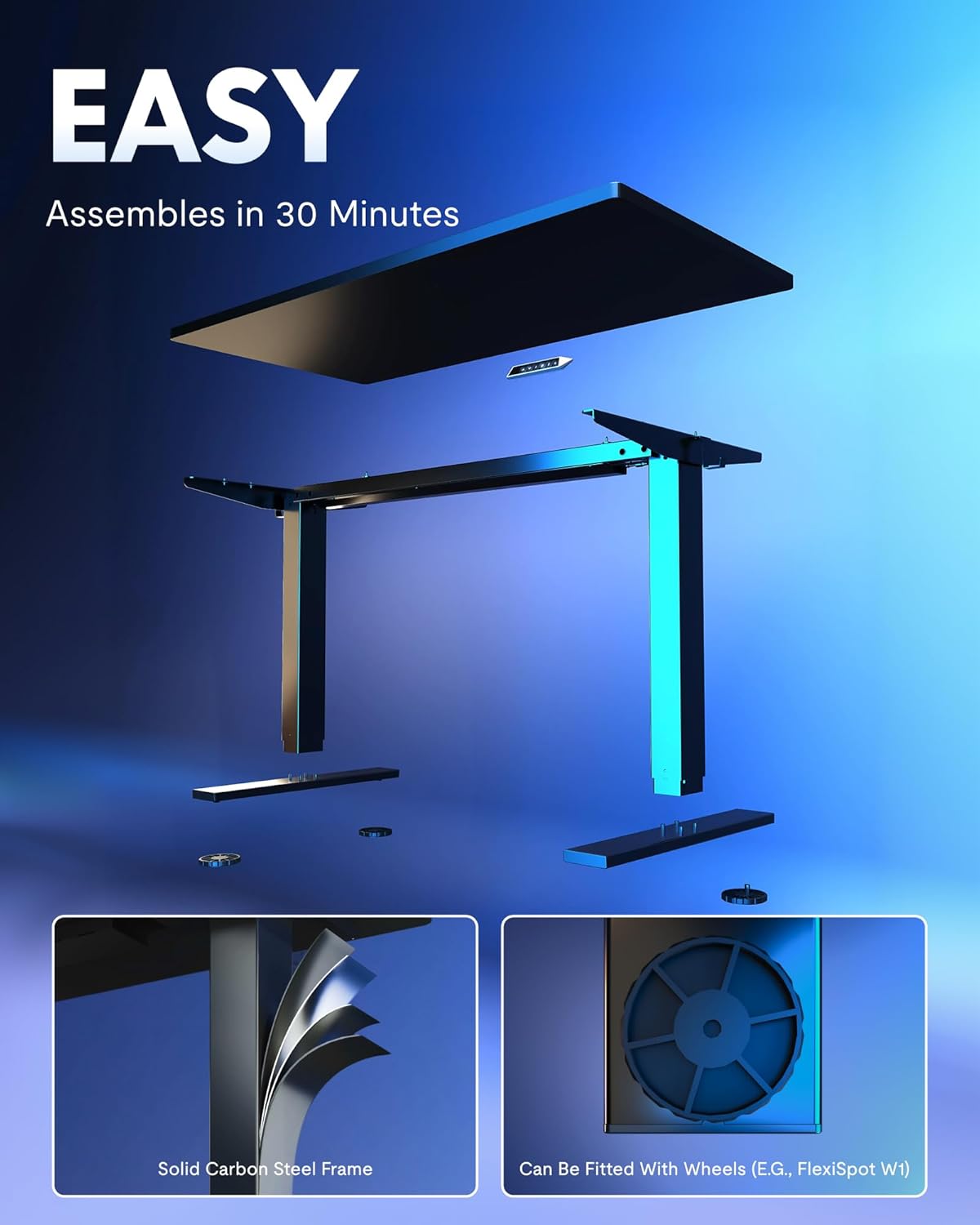 FLEXISPOT EN1 One-Piece Standing Desk, Electric Adjustable with 4 Memory Presets, 176 LBS Capacity, Stable & Quiet, Seamless Desktop for Home Office & Dual Monitors, 48"x24" Black