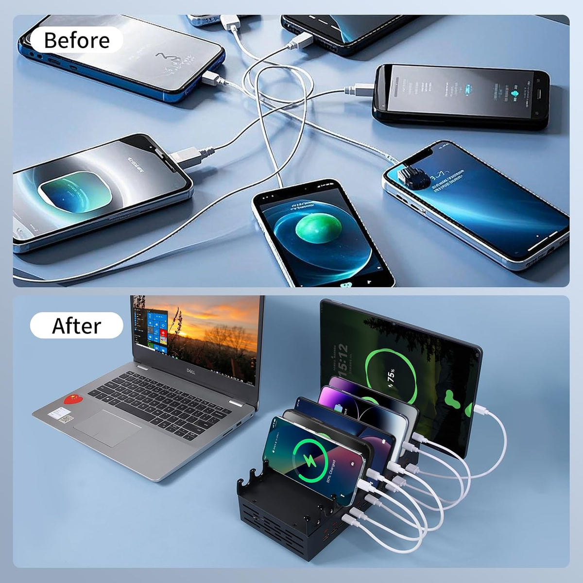 24 Ports 300W Charging Station for Multiple Devices with 10 Cables