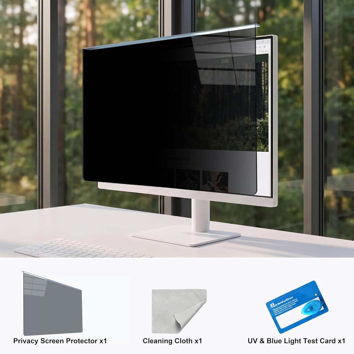24 Inch Privacy Screen for Monitor, Hanging Anti Spy Screen Filter for 23.6 to 24 Inch 16:9 Widescreen Monitor, Removable Blue Light Reduction Protector for Office