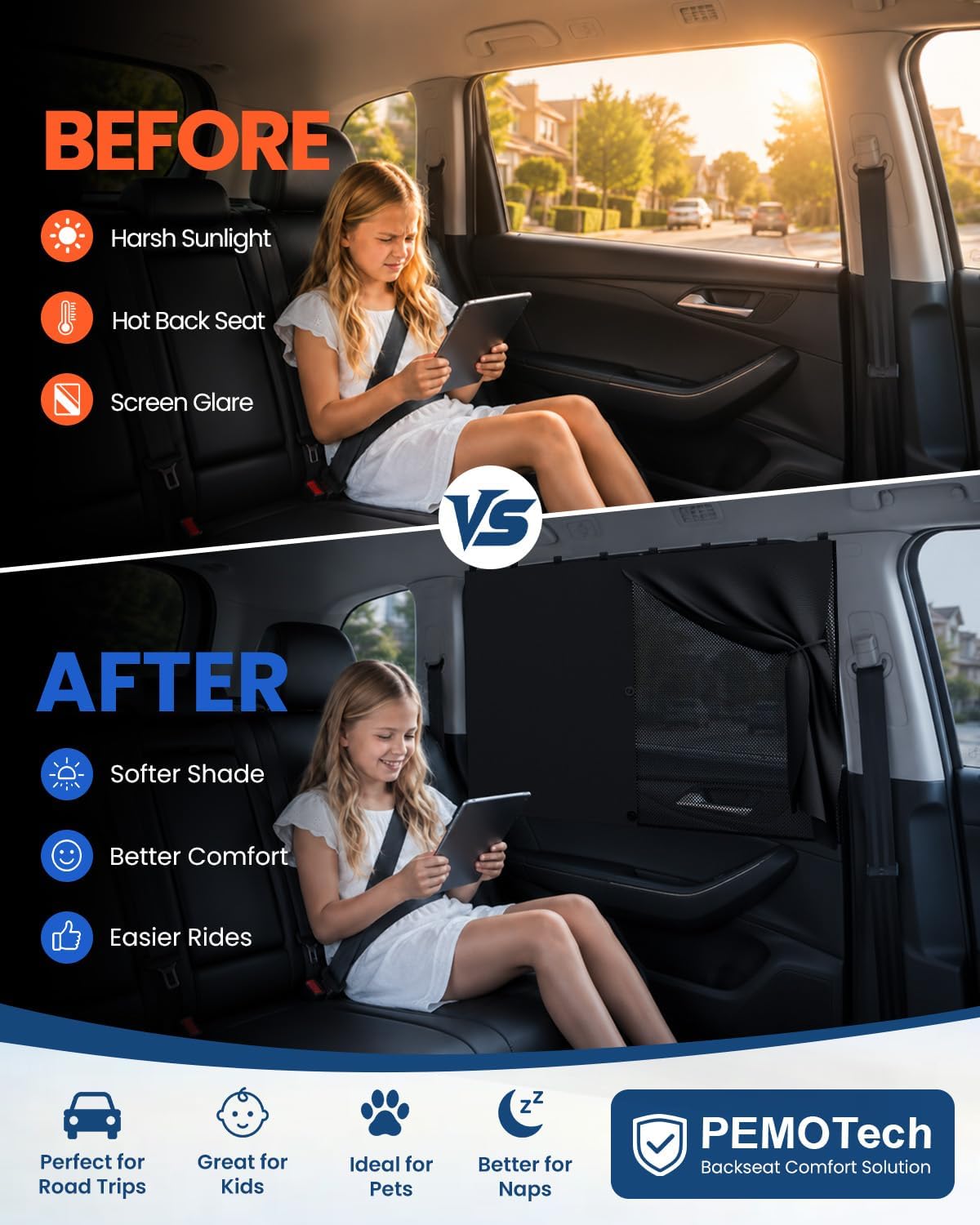 Car Window Shades, [Upgraded] 8 Strong Magnets Magnetic Side Window Sun Shade [2 Pack] - Dual Layer UV Ray Protection Car Sunshade for Baby, Kids & Pets - Universal Fit for SUV, Sedan & Trucks