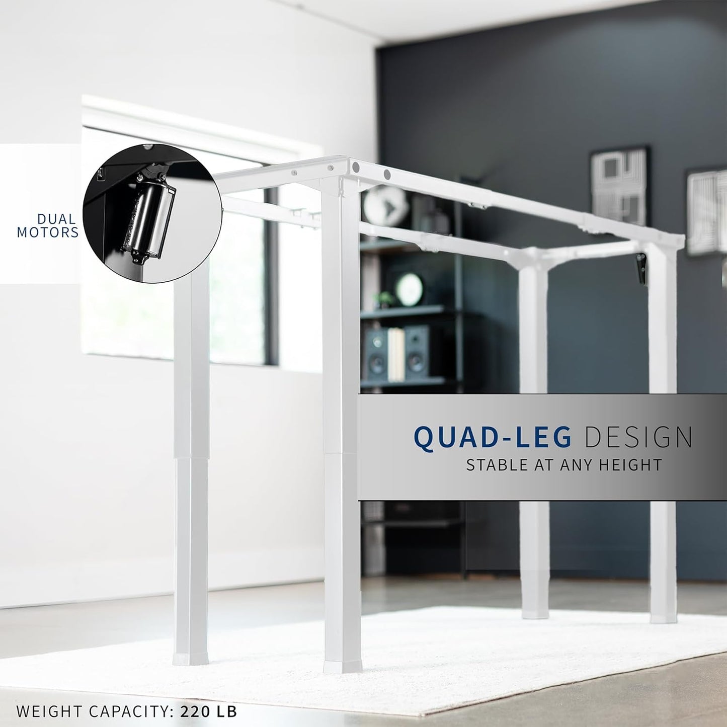 VIVO Electric 4-Leg Dual Motor Standing Desk Frame for Table Tops up to 84 x 43 inches and 220 lbs, Memory Controller Height Adjustment, Frame Only, White, DESK-E4W