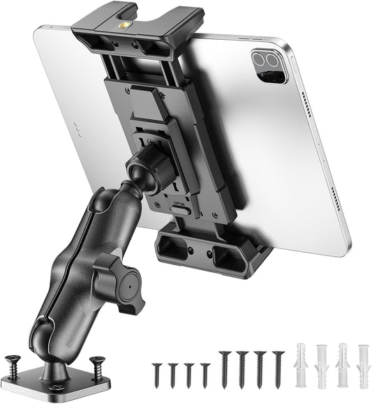 OHLPRO 4" Aluminum Arm Tablet Mount for Truck - Heavy Duty Drill Base Car Tablet Holder Compatible with iPad Samsung Tab 5"-13" Tablets and Phones, for Dashboard/Wall/Business/Desktop, etc.