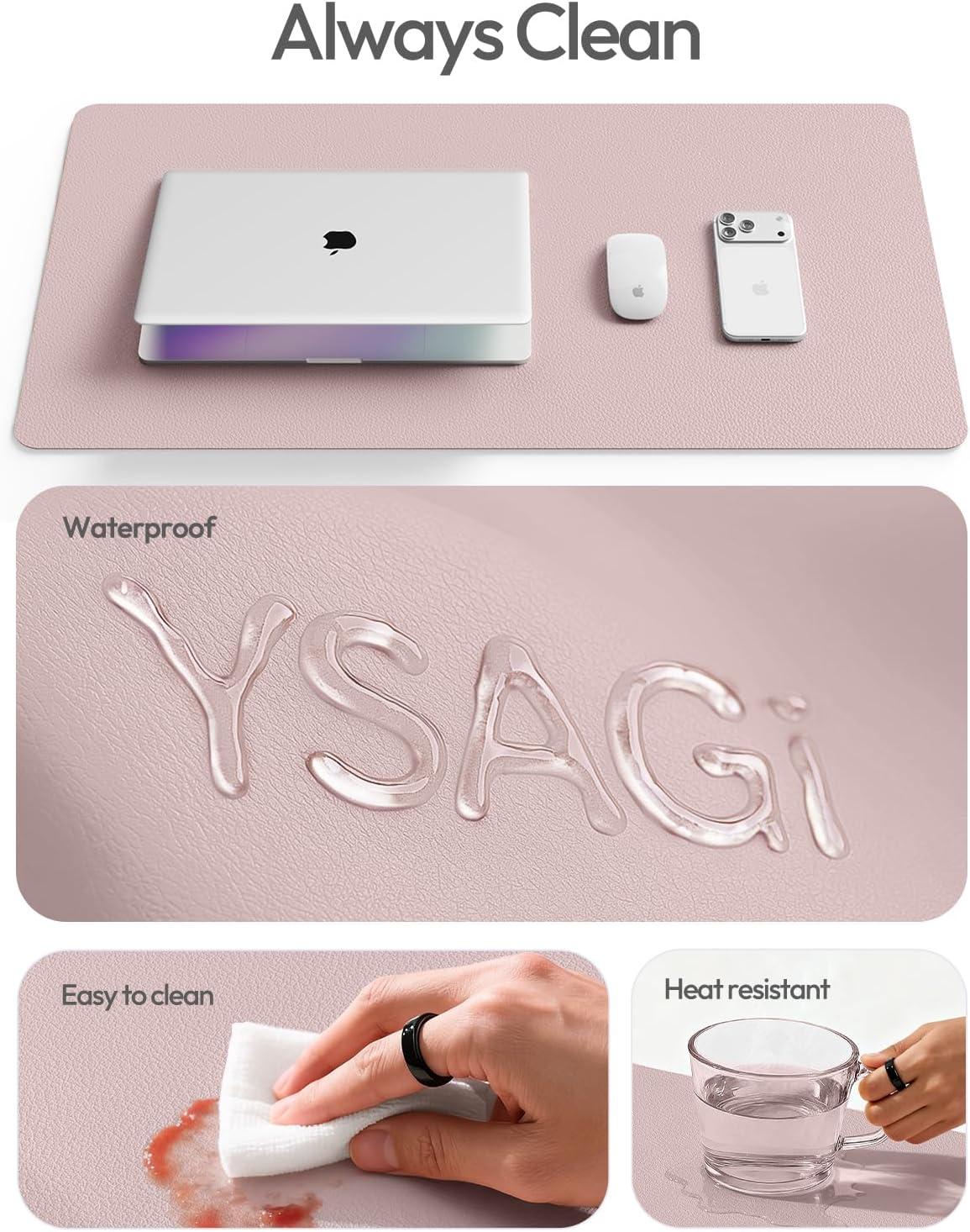 YSAGi Leather Desk Protector, Office Mat, Large Mouse Mat, Non-Slip PU Leather Blotter, Laptop Desk Mat, Waterproof Writing Pad for Office and Home (Grayish Lavender, 31.5" x 15.8")