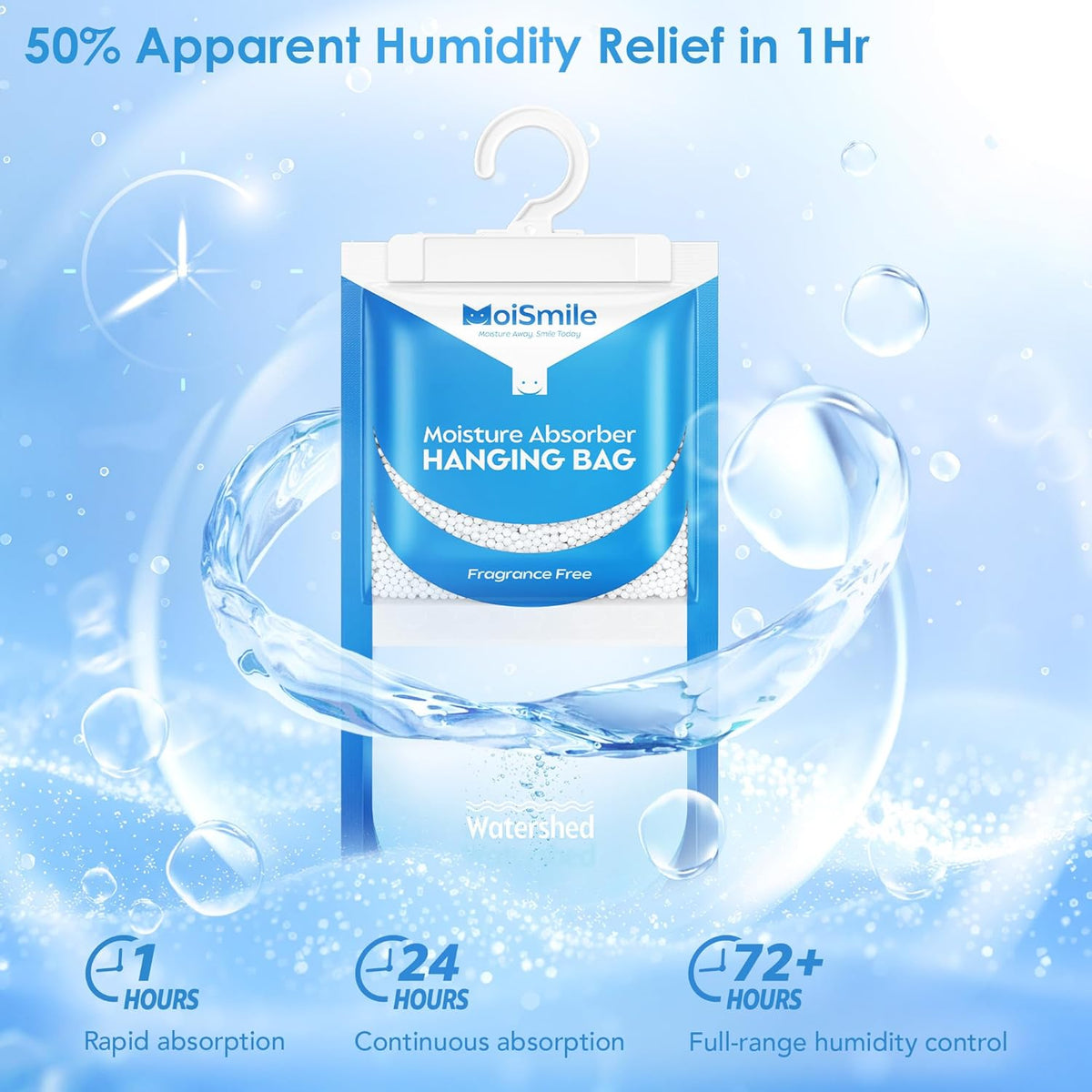 Moisture Absorbers 10 Pack, Fragrance Free Hanging Closet Dehumidifier Bags, Humidity Packs Odor Eliminator for Closet, Bathroom, Bedroom, Basement, Car, 9.8 OZ