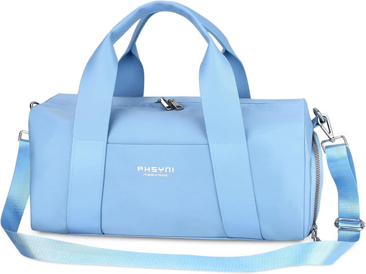 16" Gym Bag for Women,with Shoes Compartment and Waterproof Pocket,Sky Blue