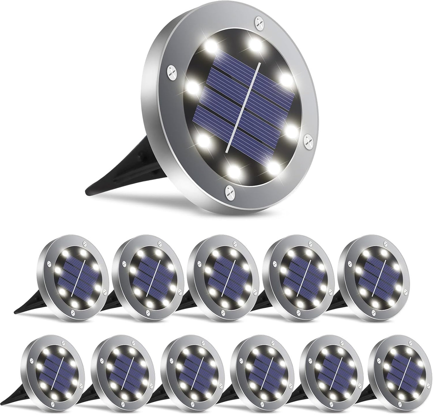 OULONGER 4.6inch Solar Lights Outdoor Waterproof,12Pack Solar Lights for Outside,Solar Garden Lights Landscape Lighting for Patio Pathway Lawn Yard Deck Driveway Walkway(White Light)