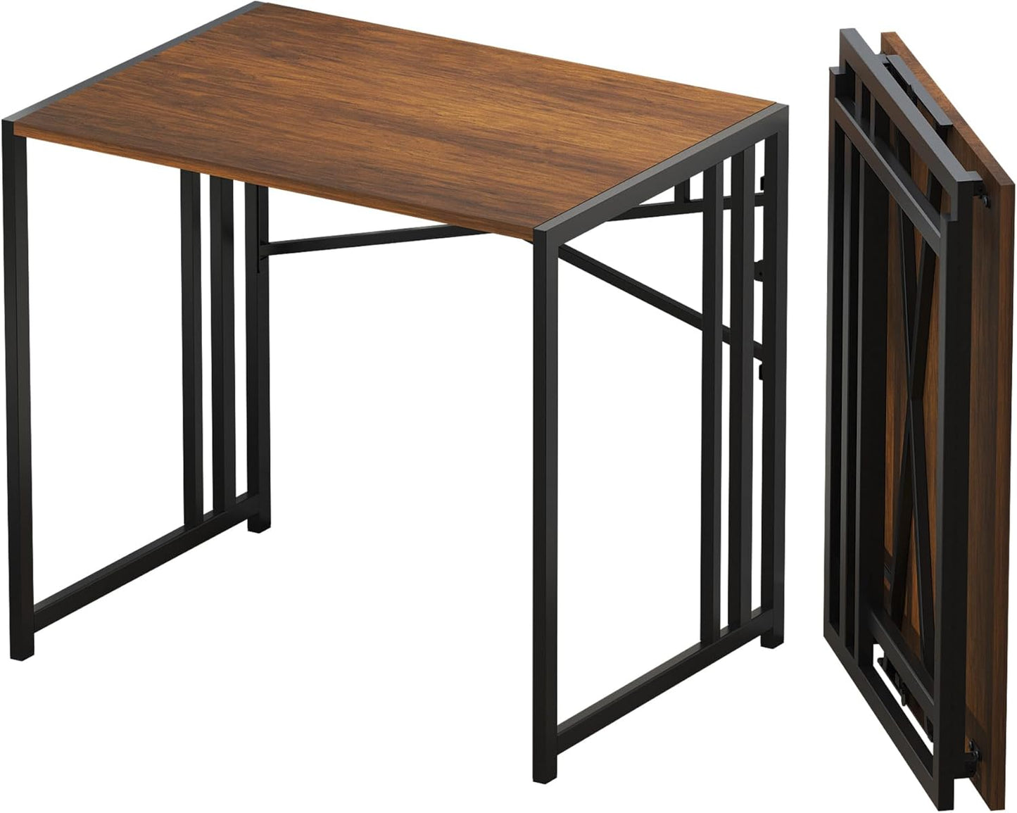 Lutown-Teen 32 inch Folding Small Desk, Writing Gaming Computer Camping Desk for Small Spaces, No Assembly Required Home Office Desk, Mahogany