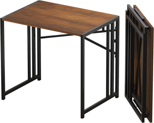 Lutown-Teen 32 inch Folding Small Desk, Writing Gaming Computer Camping Desk for Small Spaces, No Assembly Required Home Office Desk, Mahogany