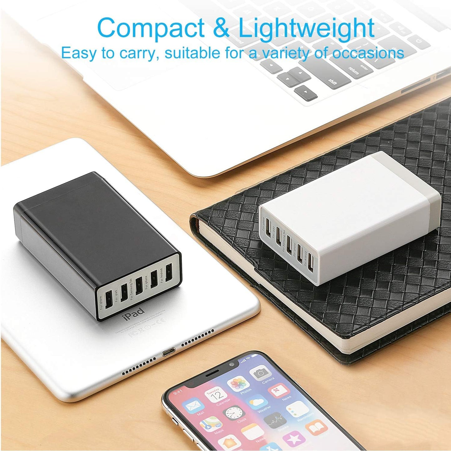 Desktop 5 Port USB Wall Charger 40W 8A, USB Hub Charging Station | Pezin & Hulin Protable Multi Port USB Charger for Multiple Devices, for Cell Phone, Tablet, Android Smart Phone and More