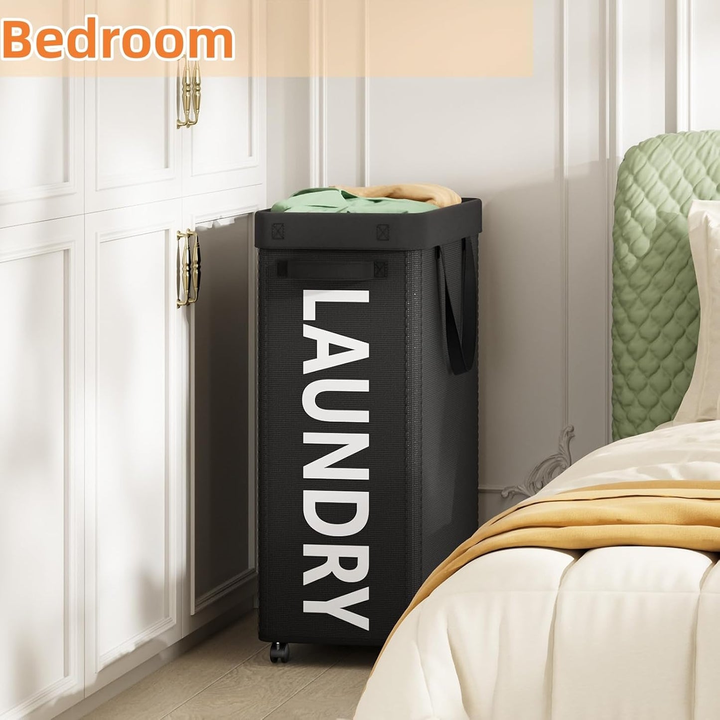 Optish Laundry Basket with Wheels, 90L Rolling Laundry Hamper with Wheels, Large Clothes Hamper on Wheel with Removable Mesh Bag for Bedroom, Dorm Room Essentials, Black