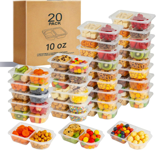 Reusable Snack Containers with Lids, Snack Containers, 20-Pack Snack Pack Containers, meal prep containers Double Compartment, Container Portion Control for On the Go Travel Essentials