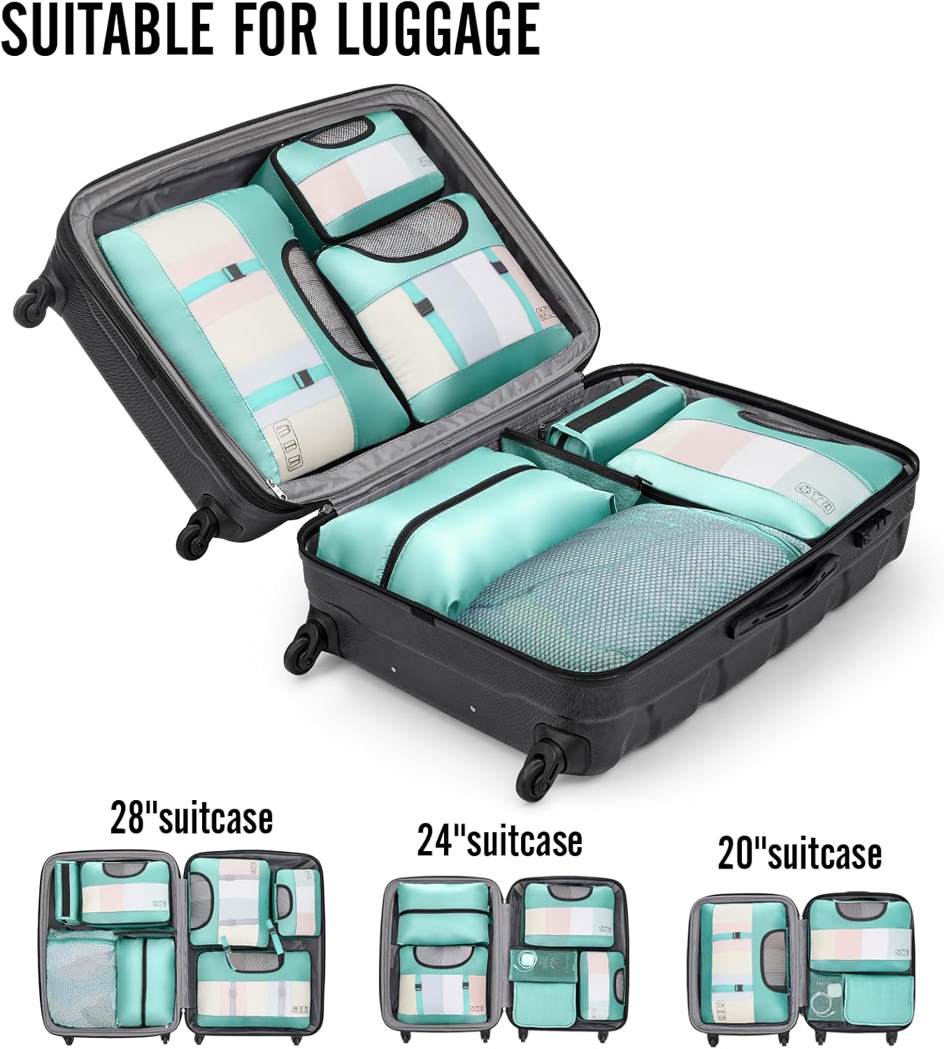 Veken 8 Set Packing Cubes for Travel Essentials, Suitcase Organizer Bags in 4 Sizes, Carry-On Luggage Accessories with Laundry Bag, Airplane Must Have, Gifts for Women Men