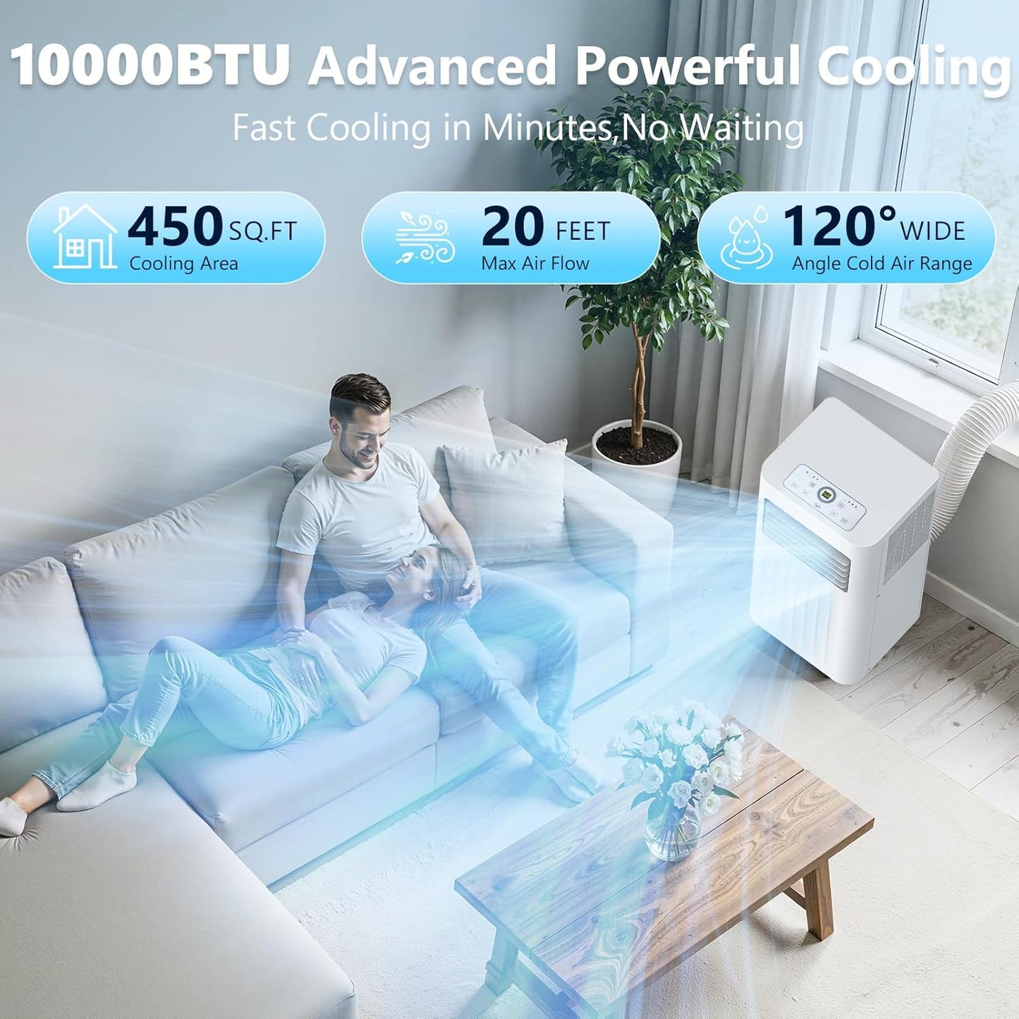 Electactic 10000BTUs Portable Air Conditioner for Bedroom with Drainage-free Cooling, 4 in 1 Portable AC Units with Cool, Fan, Dehumidifier, Sleep, 24H Timer/Remote/Window Kits