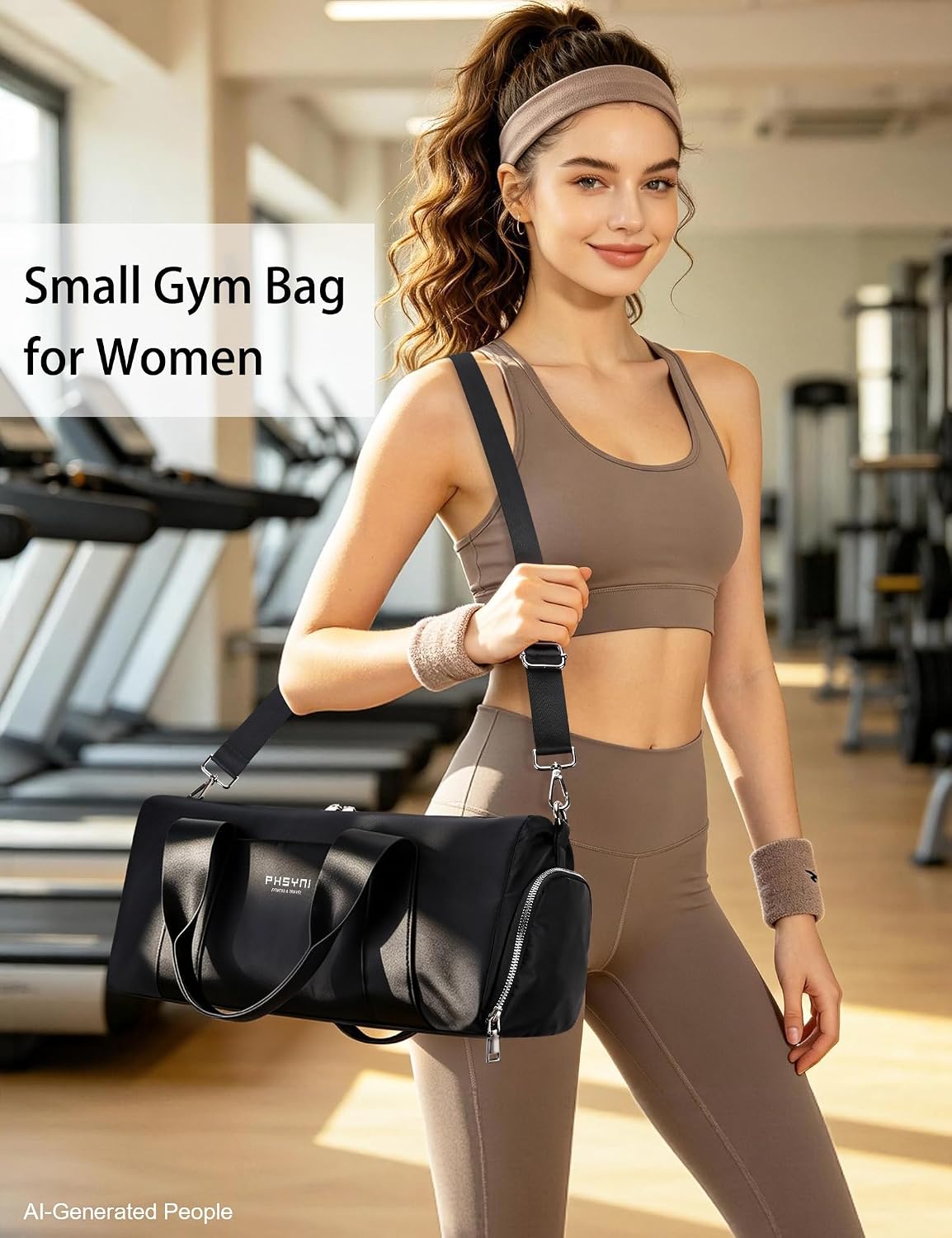 16" Gym Bag for Women,with Shoes Compartment and Waterproof Pocket(Black)