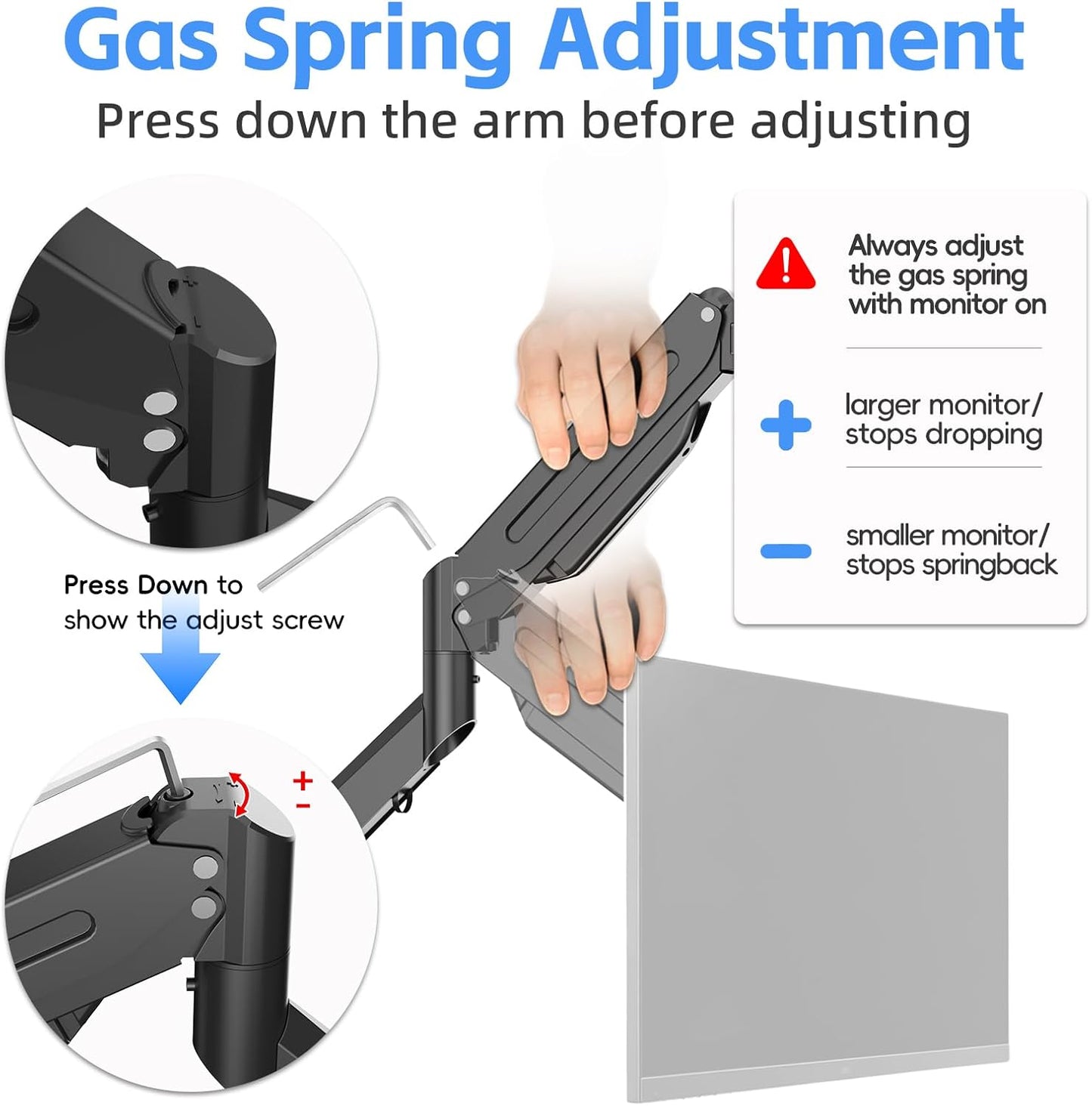 Suptek Monitor Mount Gas Spring Monitor Arm Desk Mount Fully Adjustable Fits 17 20 22 23 24 26 27 32 35 inch Monitors Weight Capacity up to 24.25 lbs