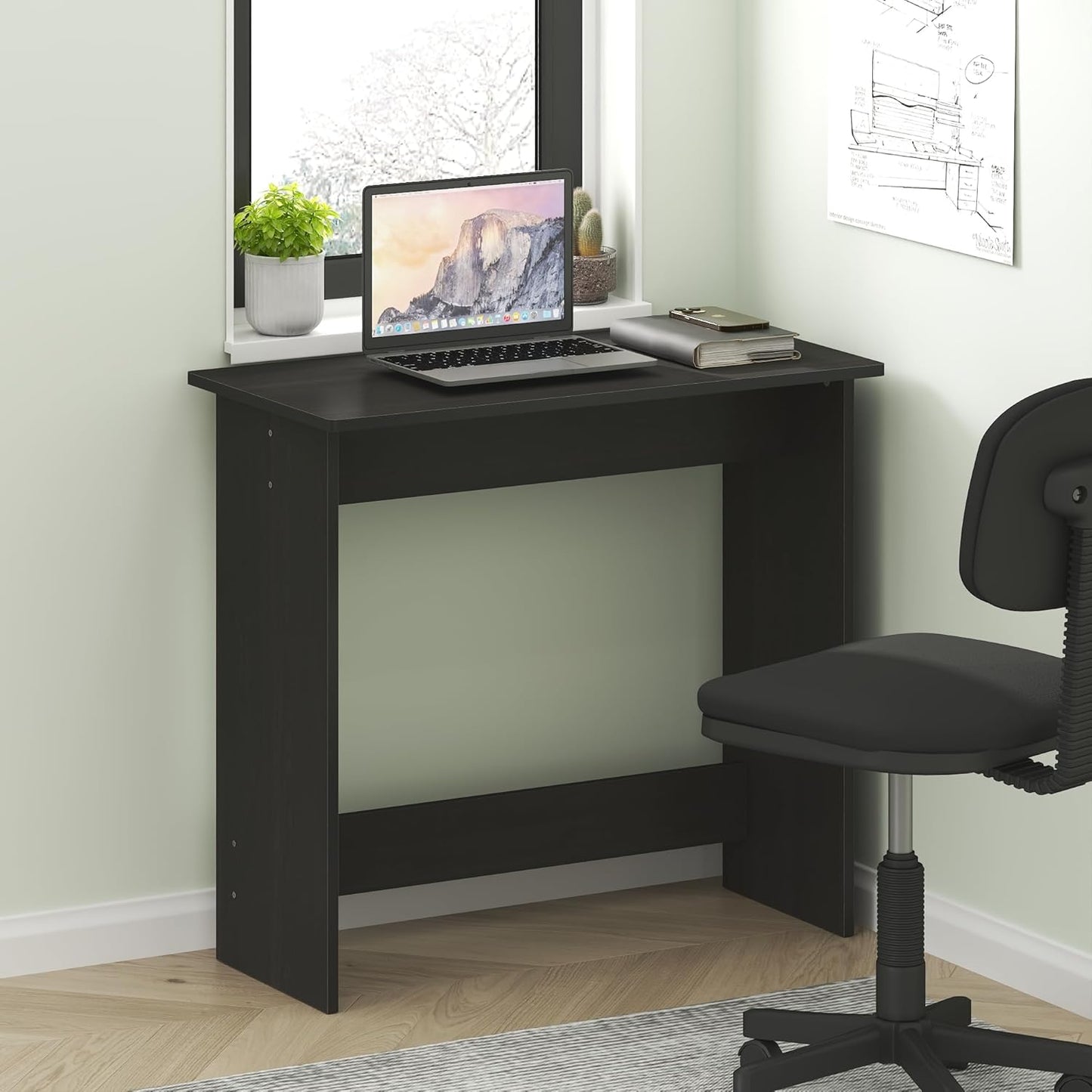 Furinno Simplistic 31-Inch Black Computer Desk, Small Office Desk, Rectangular Home Office Desk with Drawers, Gaming Desk for Home Office, Bedroom, Study Room, Black Espresso