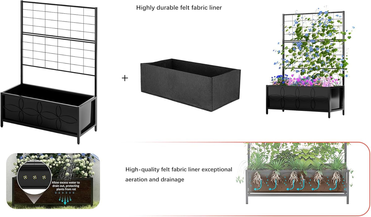 Zhongma Sturdy Raised Garden Bed with Trellis (15.75 x 35.43 x 48.8 in) for Vegetables Flower, Planter Box for Backyard Patio Balcony