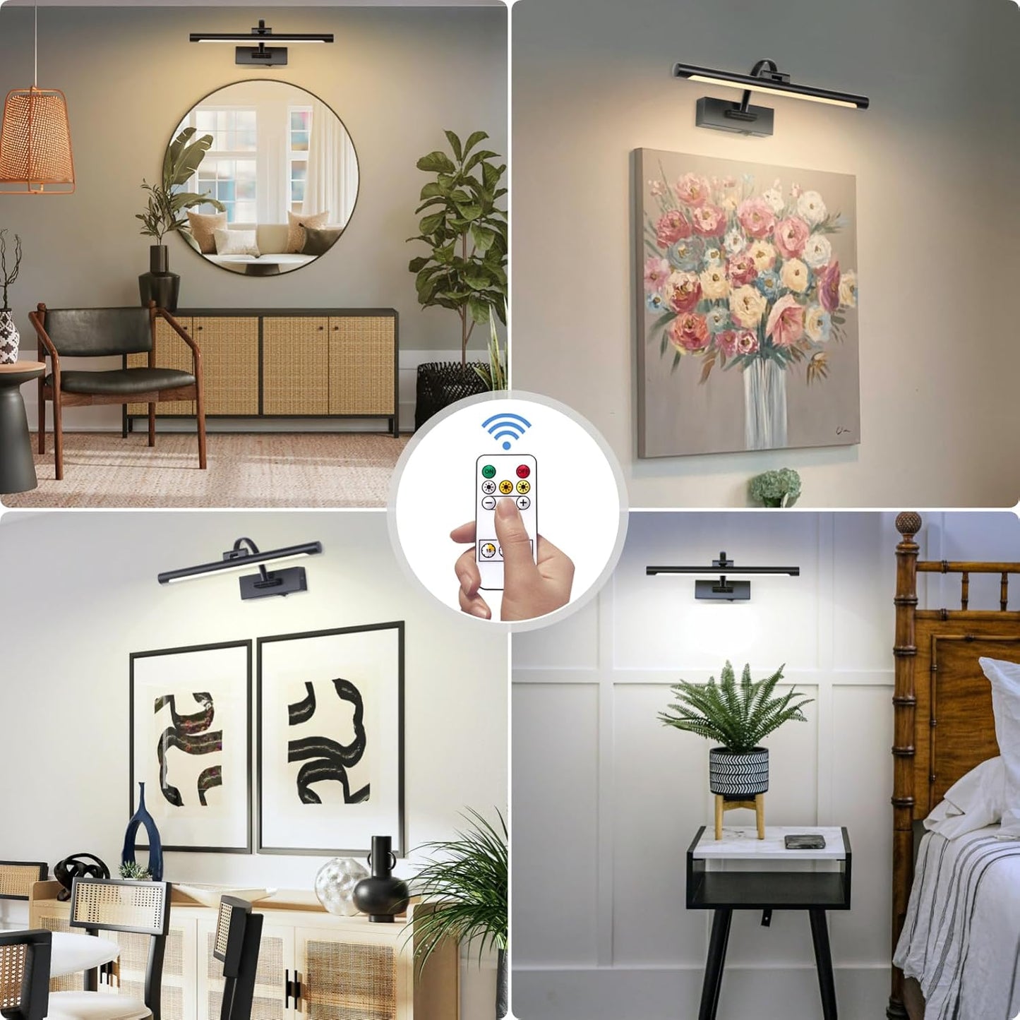 Tassuowell Wireless Battery Operated Picture Light,Rechargeable Wall Light with Remote and Timer,15.75 Inch Black Dimmable Painting Light,3CCT with Adjustable Swing Arm for Display Gallery Lighting